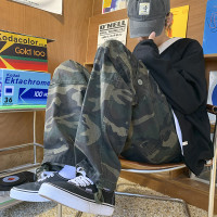 軍綠色復古迷彩褲高街美式hiphop褲子oversize潮牌直筒工裝闊腿褲