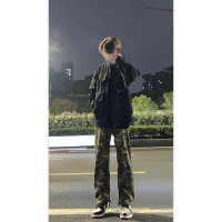 歐美hiphop褲子男款美式復古拼接迷彩工裝褲高街vibe風潮牌直筒褲