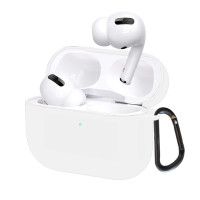 Силиконовый чехол (футляр) для наушников Apple AirPods Pro с карабином/ кейс на аирподс про, цвет белый