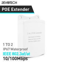 Revotech 2 порта PoE удлинитель IP67 водонепроницаемый, PoE ретранслятор 100 м/250 м удлинение открытый, 1 в 2 Выход PoE адаптер