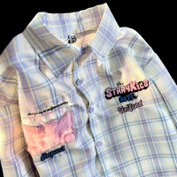 日系甜美風格子襯衫女秋季復古寬鬆韓系慵懶風chic長袖襯衫防曬衣