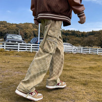 棋盤格拼接工裝褲美式高街男嘻哈褲子設計感高級感vintage闊腿褲