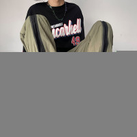 美式vibe風褲子尼龍防水戶外衝鋒褲美式高街男褲腳開叉直筒寬褲