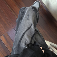 破洞拼接直筒褲子oversize設計感小眾闊腿褲hiphop痞帥炸街牛仔褲