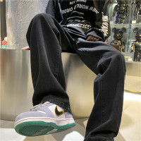 vibe情侶褲子高街ins潮美式復古牛仔褲男寬鬆直筒oversize闊腿褲