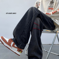 歐美hiphop炸街褲子高街潮ins重工刺繡水洗牛仔褲寬鬆直筒休閒褲