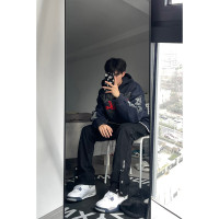 歐美高街vibe褲子高級感純黑色修身牛仔褲男款直筒拉鍊開叉喇叭褲