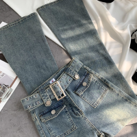 專櫃折扣店撤櫃清倉商場尾貨甜酷辣妹復古高腰微喇叭褲牛長仔褲女