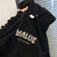 加絨加厚連帽運動衫女寬鬆oversize百搭印花上衣設計感休閒甜酷外套