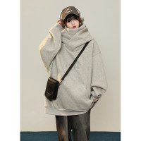 灰色連帽運動衫女2023新款秋季美式復古外套慵懶風刺繡寬鬆顯瘦上衣