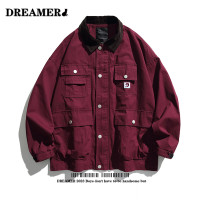 Dreamer的貓 日系復古多口袋設計感翻領夾克男女情侶百搭小眾外套