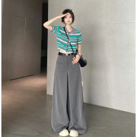 冰絲大闊腿西裝褲女男寬鬆高腰垂感直筒休閒拖地長褲闊腿褲子秋薄