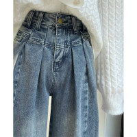 寬鬆大尺碼寬褲高街牛仔褲女男高腰顯瘦百搭復古休閒直筒褲子秋季