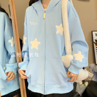 做夢特長生 奶油系星星天使翅膀連帽運動衫可愛慵懶風寬鬆開衫上衣