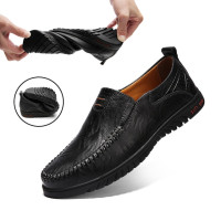 Туфли мужские кожаные на мягкой подошве, повседневные удобные лоферы, без застежки, Мокасины, обувь для вождения, большой размер 38-47
