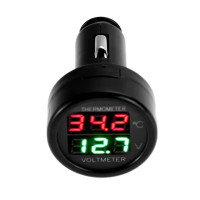 Цифровой автомобильный вольтметр, термометр, прикуриватель 2 в 1, измеритель напряжения и температуры батареи, 12 В, 24 В