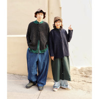 三叔 日單新復古毛衣開衫彩點含毛寬鬆上衣鹽系小眾慵懶外套 男女