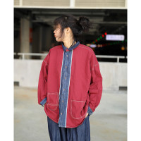 三叔 日單新春秋款寬鬆襯衫復古拼接明線長袖襯衫純棉三色剪標