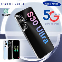 Смартфон Смартфон 2023 S30Ultra 16+1024 ГБ 7,3" Русская система Android new full netcom поддерживает быструю зарядку, распознавание лиц, WiFi + GPS 16/1 ТБ, черный, черный матовый