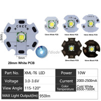 Светодиодсветодиодный лампы CREE XML XM-L T6 U2, 1 шт., 10 Вт, холодный белый, теплый белый, синий, красный, зеленый, УФ-светодиод с платой 12 мм, 14 мм, 16 мм, 20 мм «сделай сам»