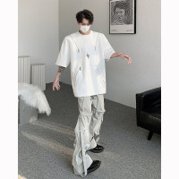 美式高街vibe風T恤夏季高品質金屬拉鍊正肩短袖潮牌解構風七分袖