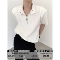 秋山風/小眾半拉鍊設計感墊肩T恤男款夏季polo衫高級感短袖上衣潮