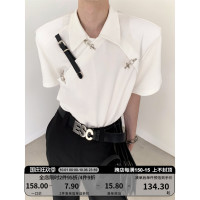 秋山風/小眾金屬解構設計感T恤男夏季polo衫高級感墊肩短袖上衣潮