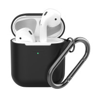 Силиконовый чехол для AirPods 1/2, карабин, ремешок, черный, Deppa