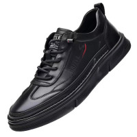 Мужские кожаные кроссовки, черные удобные кроссовки из натуральной коровьей кожи, для скейтборда, повседневная обувь для весны и осени, 2023