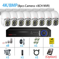 Система видеонаблюдения, 4K, POE IP PTZ Bullet, 8 Мп, NVR, цветное ночное видение, аудио, водонепроницаемый домашний уличный комплект