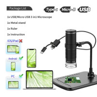 Цифровой USB-микроскоп с подставкой, 1000X 3 в 1, электронный микроскоп с 8 светодиодами и увеличением