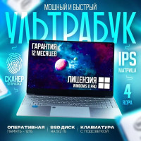 15.6" Ноутбук PapkaS `15,6, Intel Celeron J4125 (2.0 ГГц), RAM 12 ГБ, SSD 512 ГБ, Intel UHD Graphics 600, Windows Pro, серебристый, Российская клавиатура