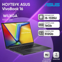 16" Ноутбук ASUS VivoBook 16 X1605VA-MB034 WUXGA IPS, Intel Core i5-1335U (1.3 ГГц), RAM 16 ГБ, SSD 512 ГБ, Intel Iris Xe Graphics, Без системы, (90NB10N3-M00DY0),  Indie Black, Российская клавиатура