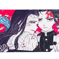 Коврик для мыши GAMINGPADS Tanjiro and Nezuko / Клинок рассекающий демонов, белый, красный