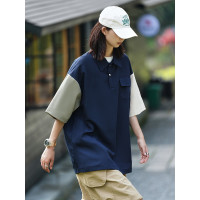 暴躁小沈夏季美式潮牌撞色拼接短袖polo衫戶外機能ins男女寬鬆tee
