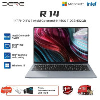 14" Ноутбук DERE 14" Ноутбук R14, Intel Celeron N4500 (1.1 ГГц), RAM 12 ГБ, SSD, Intel UHD Graphics, Windows Home, серый, Российская клавиатура