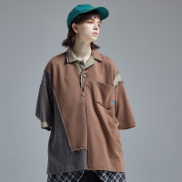 A SQUARE ROOT 華夫格拼接復古美式潮休閒POLO衫男女寬鬆短袖T恤