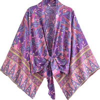 Женское кимоно с рукавами «летучая мышь», винтажное кимоно в богемном стиле с цветочным принтом