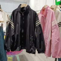 大尺碼300斤運動風防曬外套男裝夏季薄款撞色立領寬鬆休閒衝鋒衣2