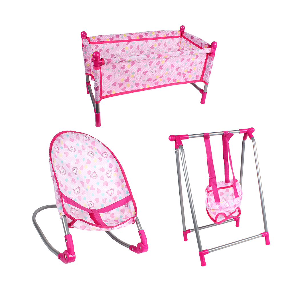 Baby Pretend Furniture Bed Crib Swing Bouncer Rocking Chair for Doll Supply