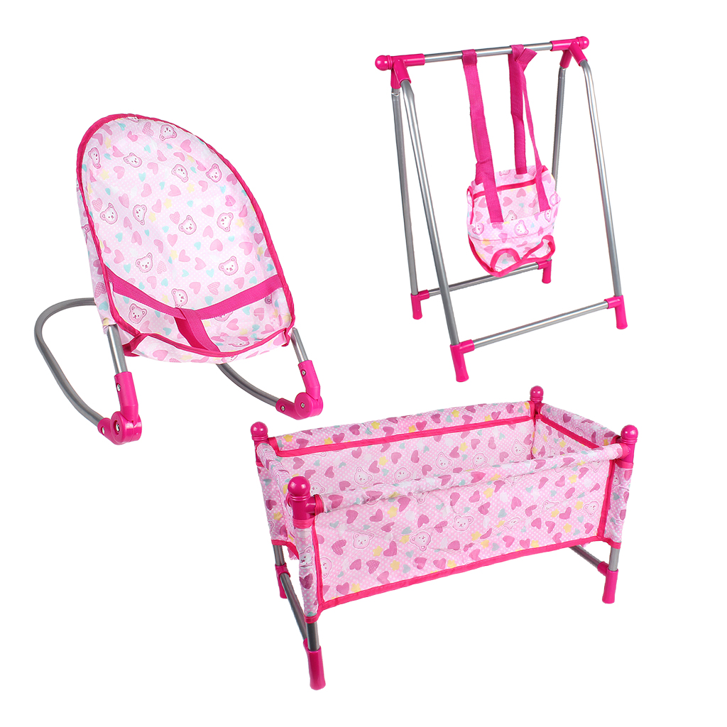 Baby Pretend Furniture Bed Crib Swing Bouncer Rocking Chair for Doll Supply