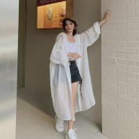 夏季原宿另類透明薄風衣超長寬鬆顯瘦有帽長版防曬開衫外套女襯衫