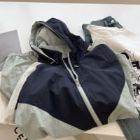 大尺碼300斤運動風拼色防曬衝鋒衣男女裝夏季美式薄款寬鬆百搭外套2