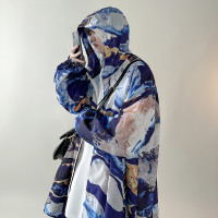 紮染水墨防曬衣男夏季薄款透氣戶外連帽青少年小眾抗UV薄外套