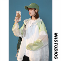 夏季薄款透氣連帽防曬衣外套男美式潮牌撞色寬鬆休閒情侶裝防曬服