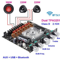 Плата усилителя мощности TPA3251, 2 220 Вт + 350 Вт, Bluetooth, 2,1 канала, USB, звуковая карта класса D, сабвуфер, для кинотеатра, стерео, эквалайзер