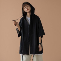 胖MM大尺碼300斤短袖襯衫女設計感小眾連帽襯衫夏季薄款防曬衣外套2