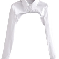 秋季新品超短長袖女襯衫披肩式白色罩衫歐美個性剪裁護肩薄款襯衫