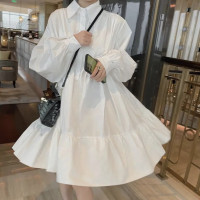 白色大裙擺襯衫裙女秋2021新款寬鬆顯瘦A字中長版蓬蓬娃娃款洋裝