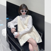 法式小香風白色襯衫抱嬰袋洋裝女春高級設計感小眾小個子兩件式套裝